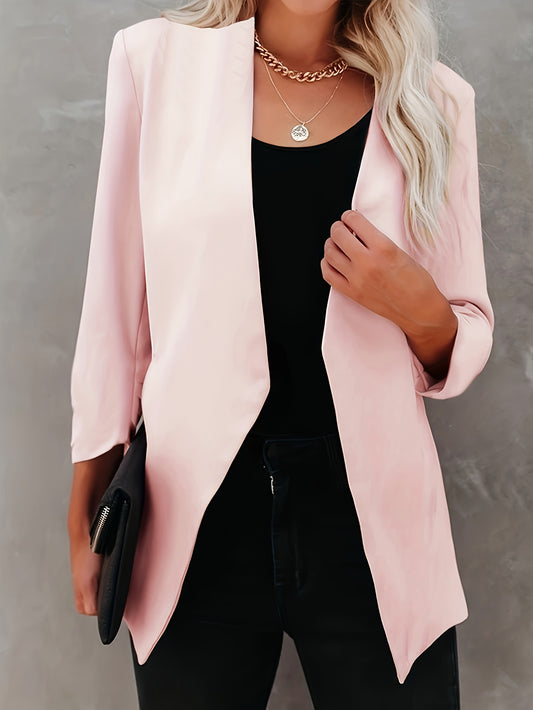  Solid Long Sleeve Open Front Workwear Blazer