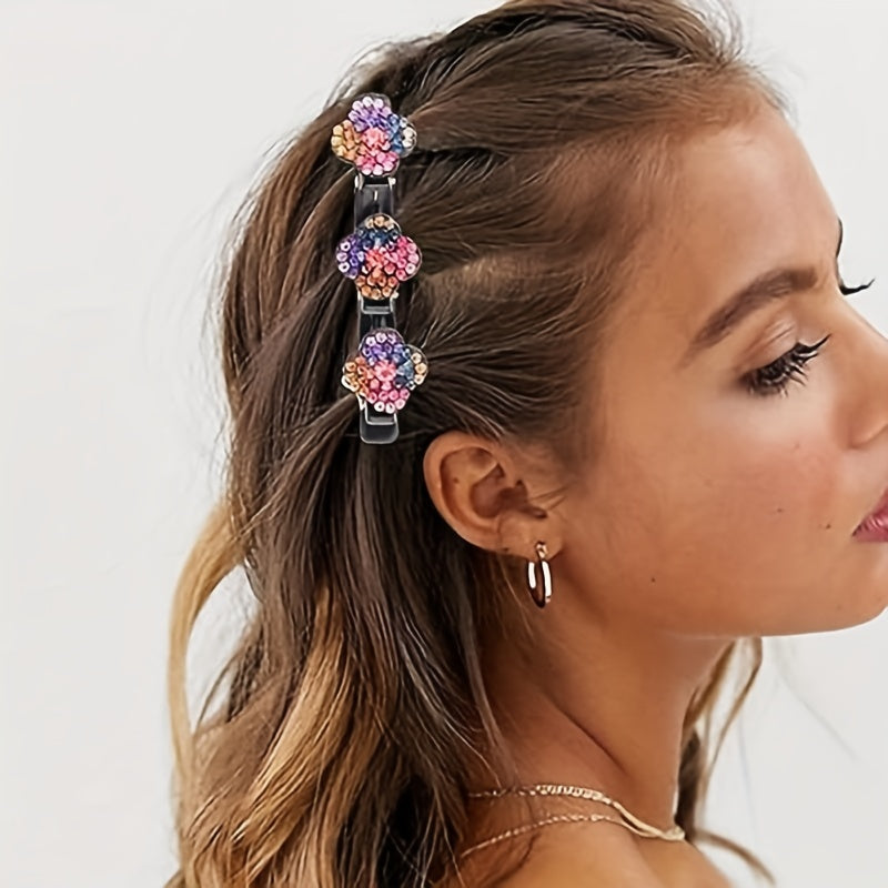 4PCS Braided Hair Clips Women Crystal Rhinestones Random Pattern