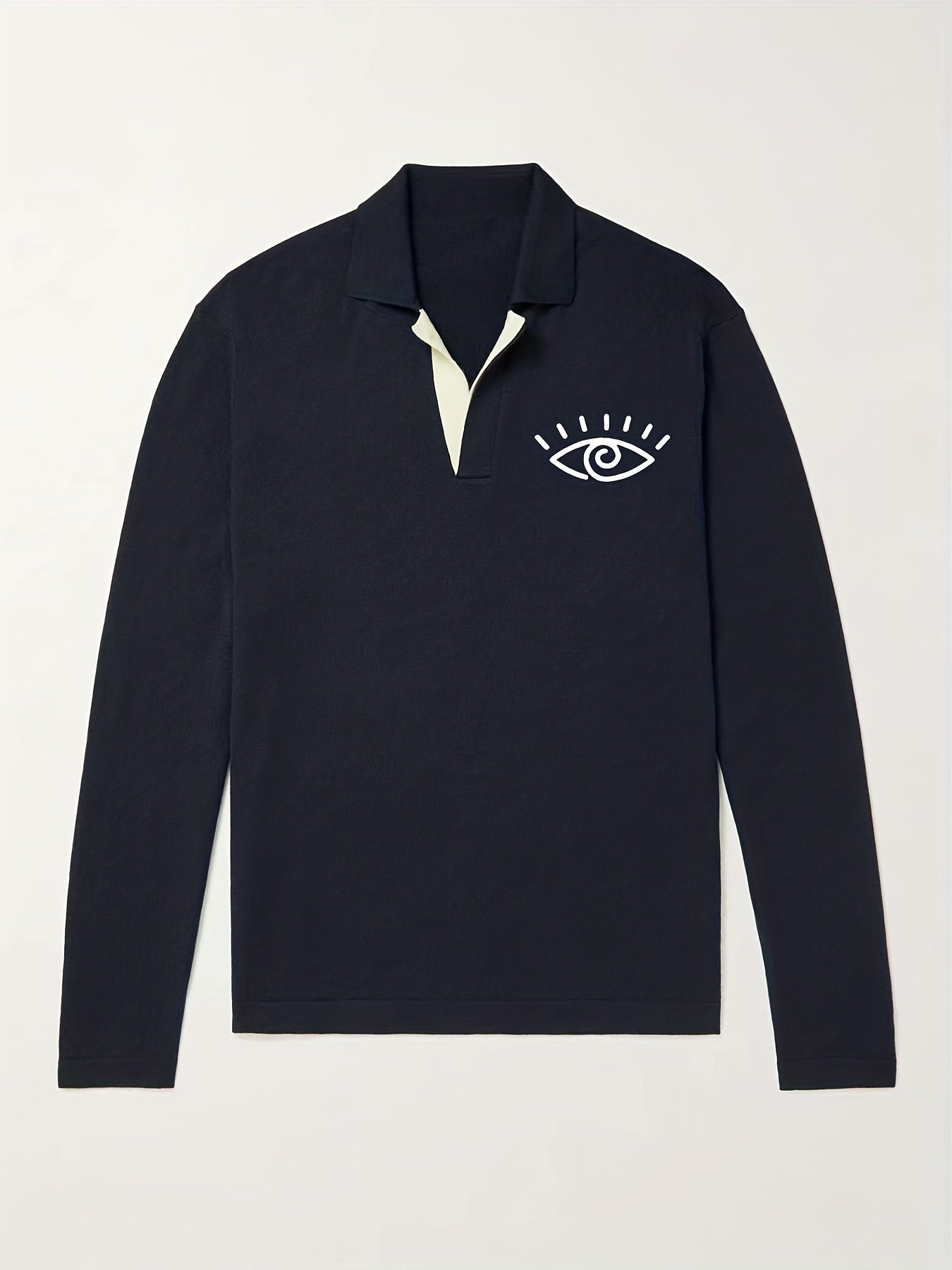 Men's Eye Pattern Knit Polo Shirt Casual Lapel Middle Stretch V Neck Sweater