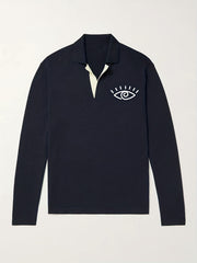 Men's Eye Pattern Knit Polo Shirt Casual Lapel Middle Stretch V Neck Sweater