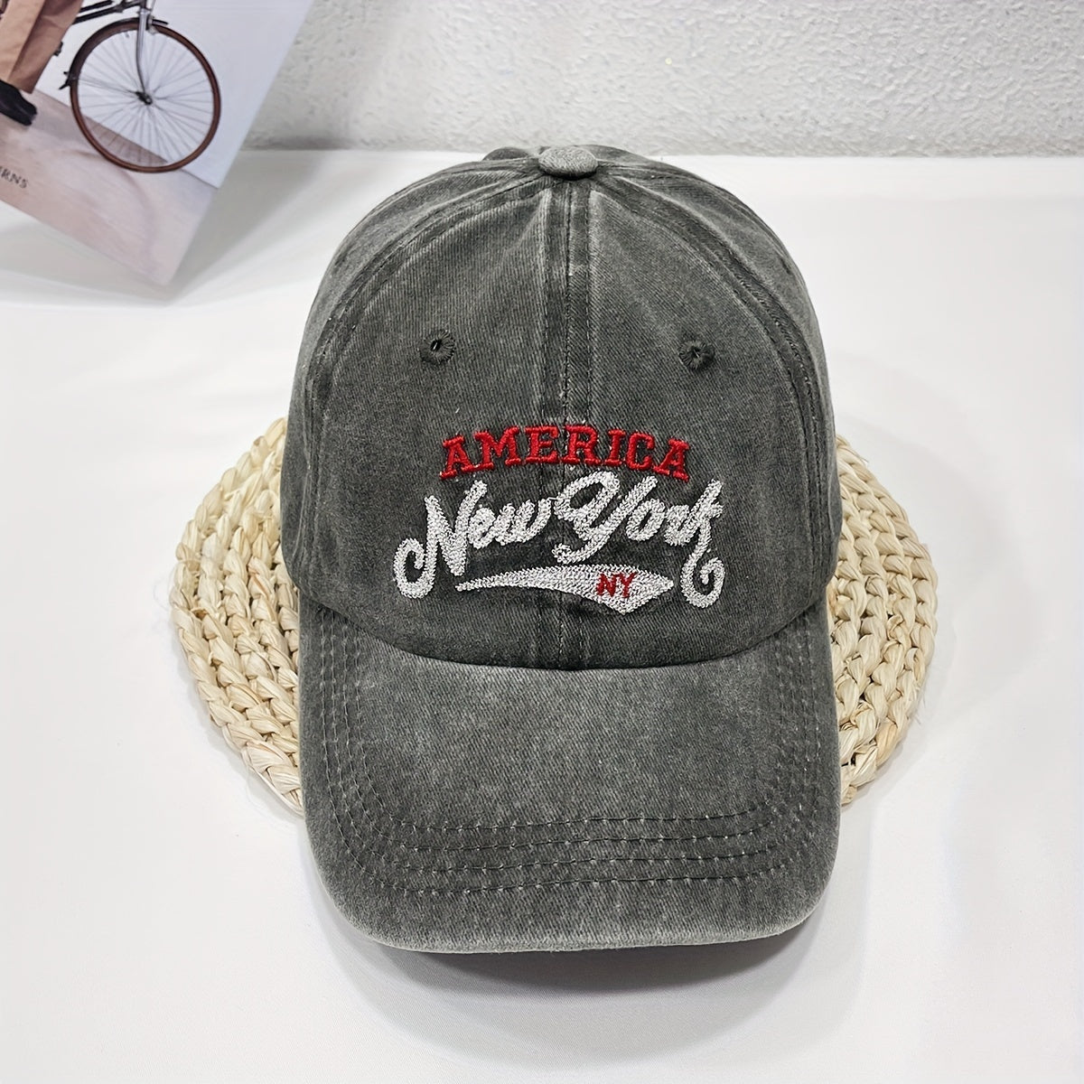 YORK Embroidery Baseball Cap Vintage Washed Distressed Cotton Dad Hat Unisex