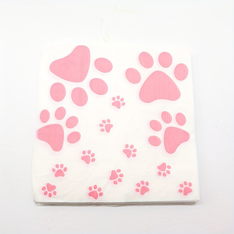 20pcs Dog Print Birthday Paw Prints Theme Pink Party Supplies