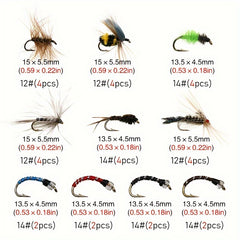 72 Trout Fishing Flies Dry Wet Nymph Midge Larvae Set With Fly Box