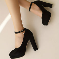 Women's Platform Chunky High Heels Ankle Buckle Strap Pumps