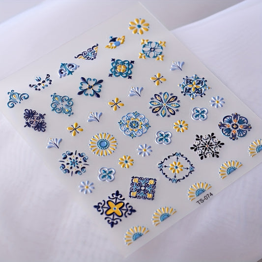 5D Embossed Flower Nail Art Stickers Bohemian Style Nail Art Decals