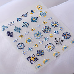 5D Embossed Flower Nail Art Stickers Bohemian Style Nail Art Decals