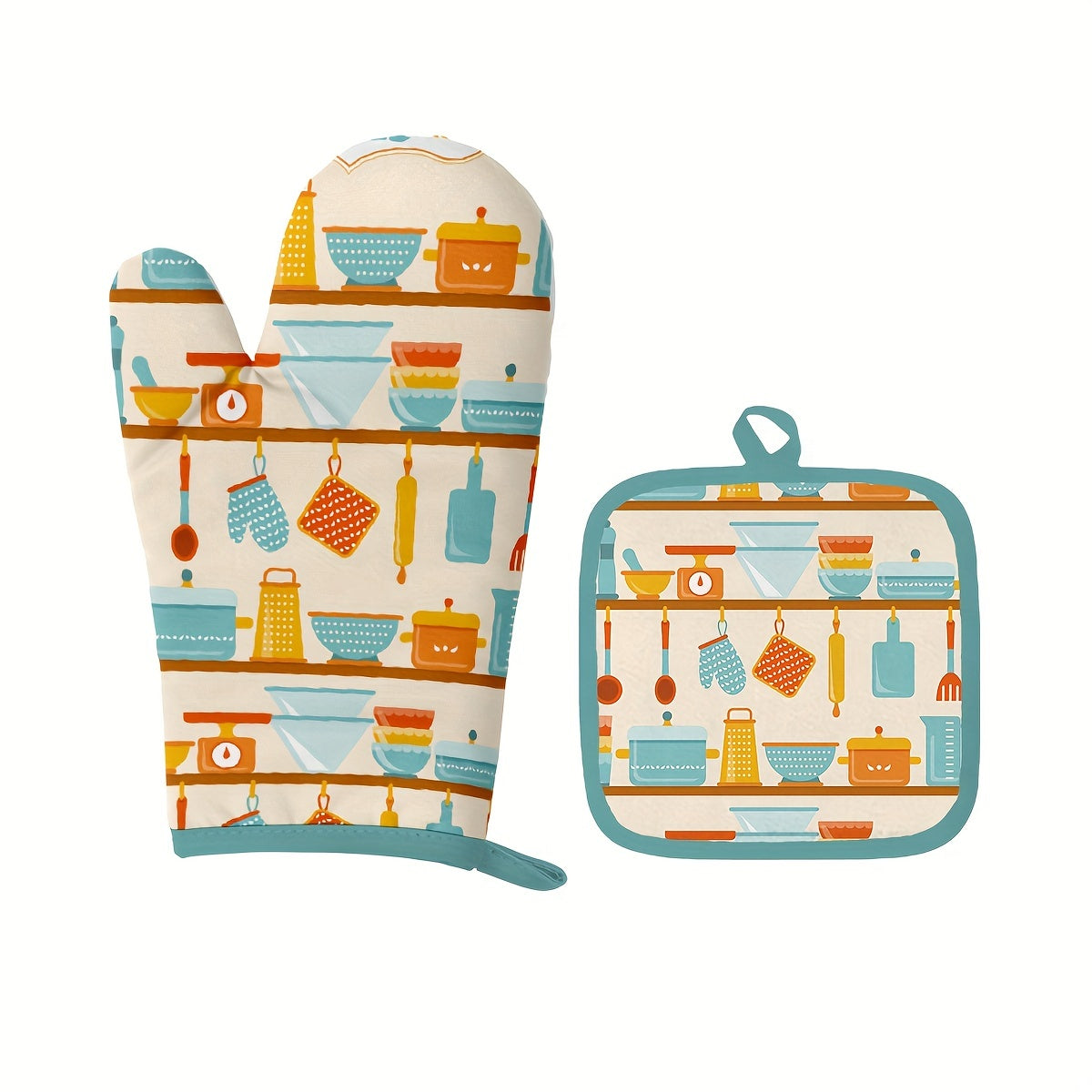 Colorful Printed Cotton Oven Mitts, 2pcs