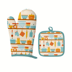 Colorful Printed Cotton Oven Mitts, 2pcs