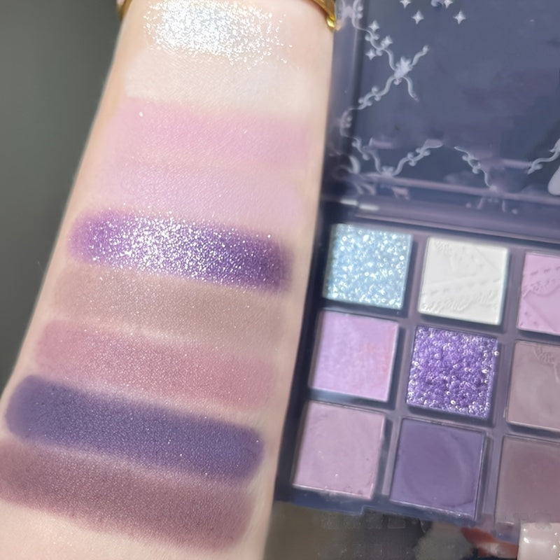 9-Color Purple Eyeshadow Palette, Velvet Finish, Matte & Shimmer