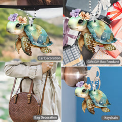 2D Acrylic Flower Turtle Pendant - Car & Bag Accessory