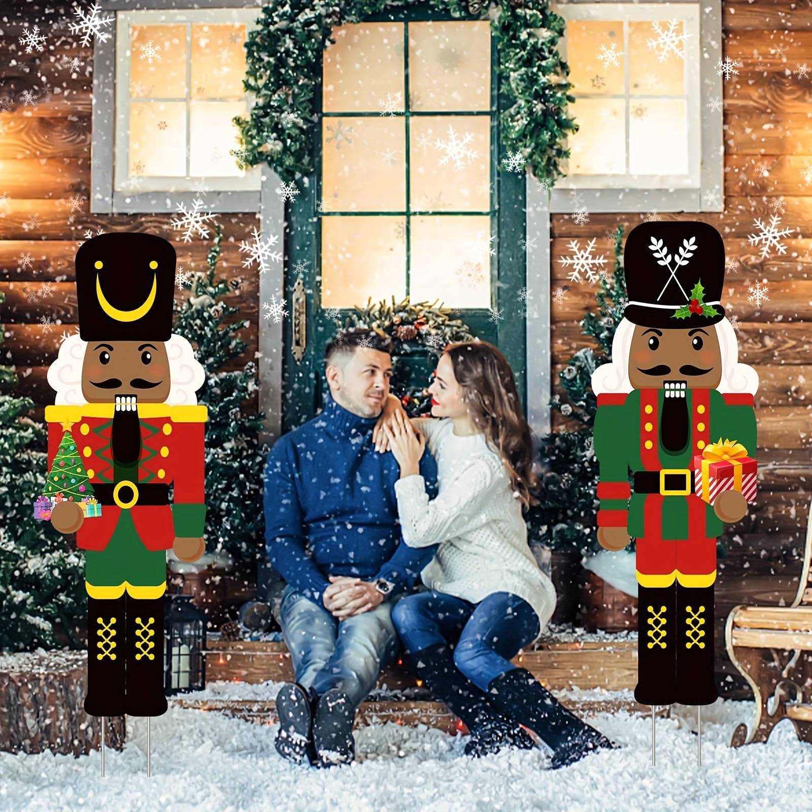 2PCS Christmas Nutcracker Yard Sign With Stakes Outdoor Decorations