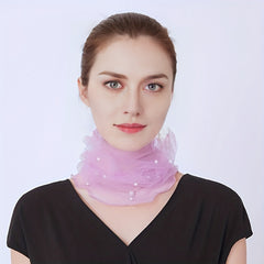 Faux Pearl Scarf Neckerchief Lightweight Gauze Infinity Scarf