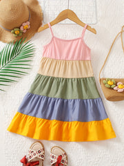 Girls Rainbow Thin Strap Summer Dress