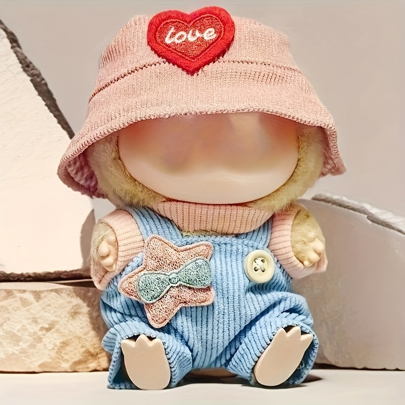 Doll Clothing Set Hat T-Shirt Suspender Skirt Outfit, Fits 6-9in Dolls