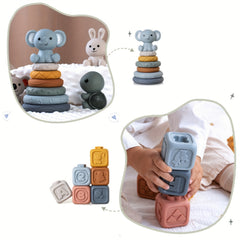 Sensory Elephant Puzzle & Ball Toys Soft Stacked Cubes 6-7pcs