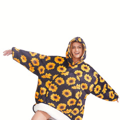  Sunflower Print Hooded Wearable Blanket