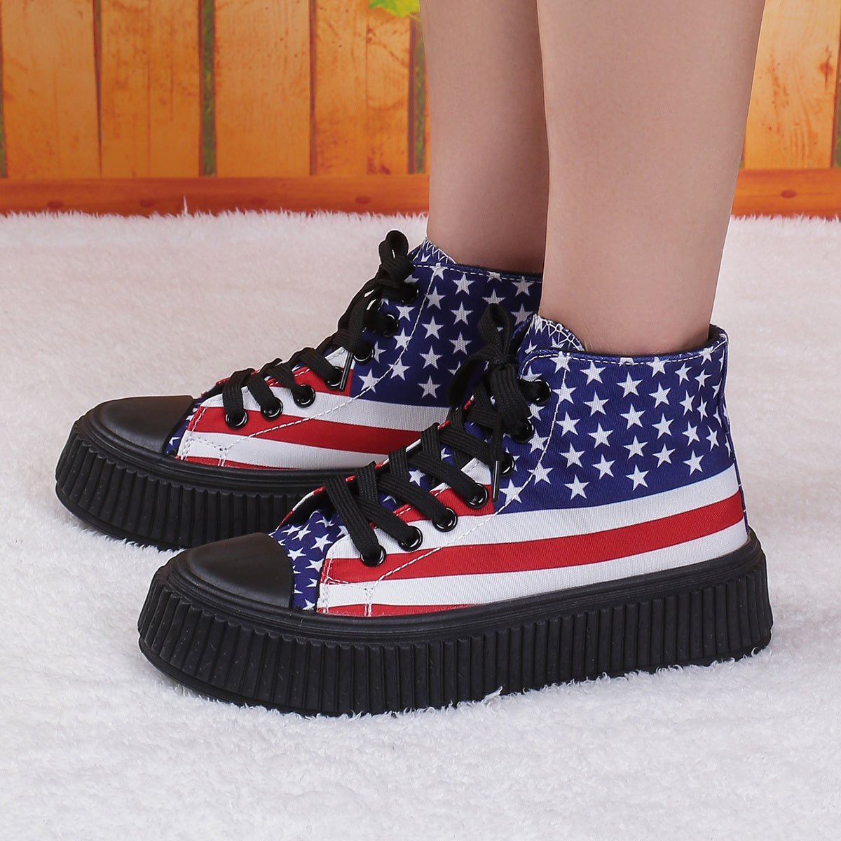 Women's Star & Striped Pattern Canvas Shoes Comfortable Lace Up Outdoor Shoes