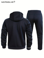 Men's Hooded Jacket & Stretchy Pants Set for Outdoor Activities