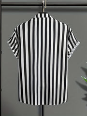 Striped Pattern Men's Short Sleeve Lapel Shirt