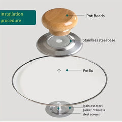 Wood Pot Lid Knob Stainless Steel Base Anti Scalding Button