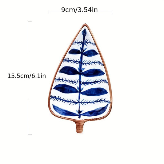 Leaf Shape Ceramic Appetizer Plate Dipping Bowl for Snacks & Sauces