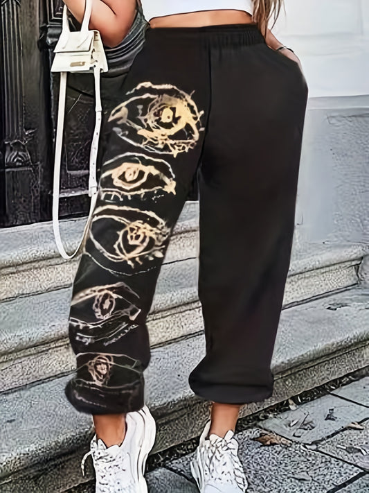  Colorblock Eye Print Sports Pants