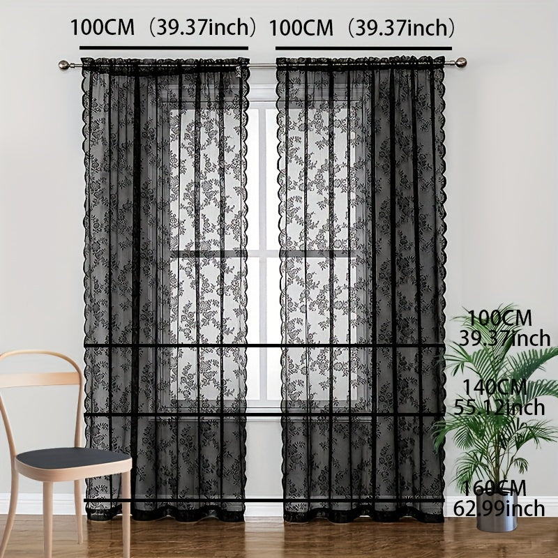 Floral Rose Embroidered Lace Curtains for Elegance in Living Room Bedroom Office