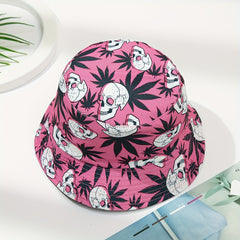 Skull Leaf Print Reversible Bucket Hat Lightweight Unisex Fisherman Cap
