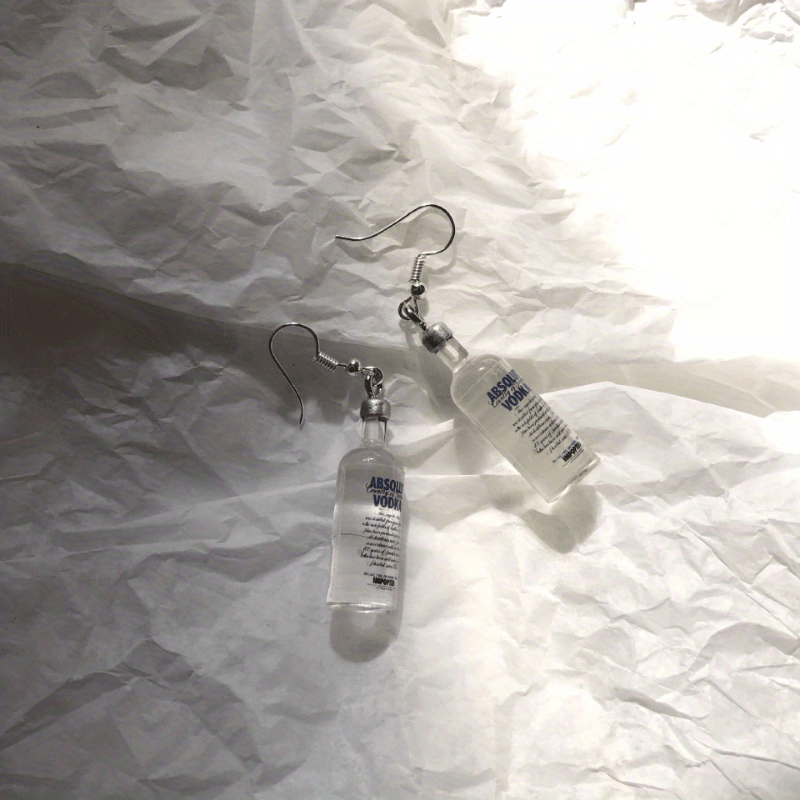 Y2K Vodka Wine Bottle Drop Dangle Earrings Resin Simulation Transparent