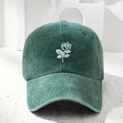 Distressed Baseball Cap Rose Embroidery Adjustable Sun Hats