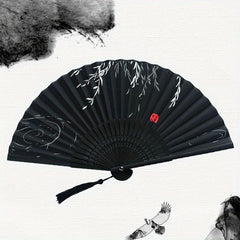 Folding Fan Women's Handheld Fan Silk Bamboo Hollowed Tassel Fan