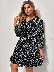 Women's Plus Dalmatian Print Lantern Sleeve Mini Dress