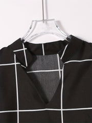  Grid Print Long Sleeve Blouse