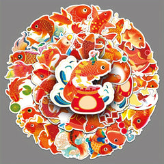 50pcs Koi Cartoon Animal Hand-painted Stickers For Journal Water Cup Skateboard
