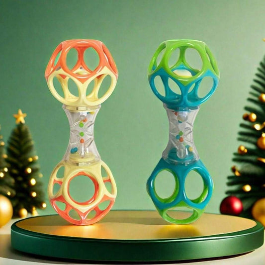 Baby Teether Rattle & Shake Barbell Toy Orange Green Colorful Chew Toy