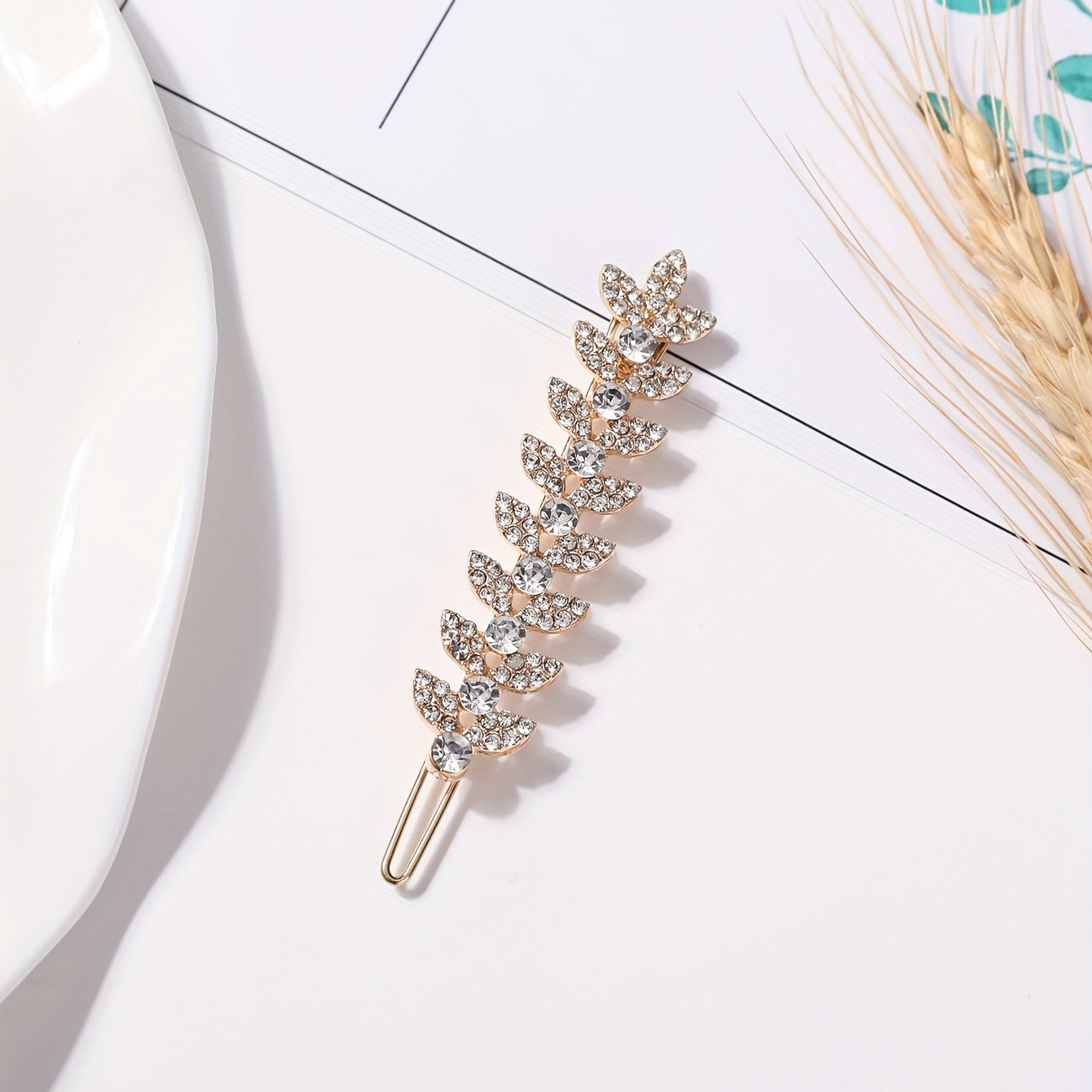 Rhinestone Leaf Hair Clip for Women