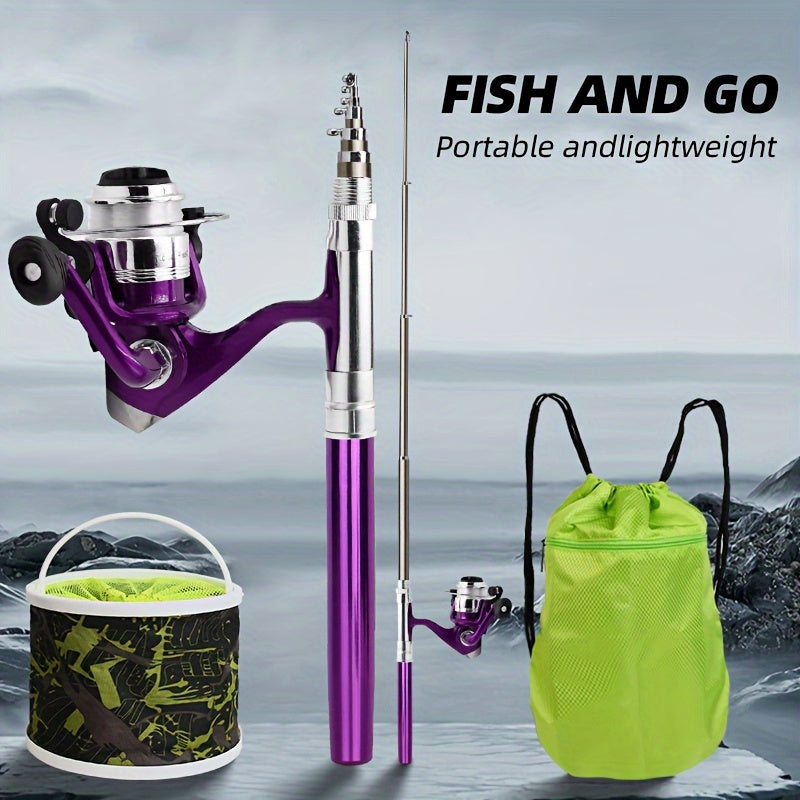 Portable Pen Fishing Rod w/ Spinning Reel - Fishing Tackle Set
