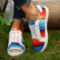 Colorful Striped Canvas Shoes Low Top Flat Walking Sneakers