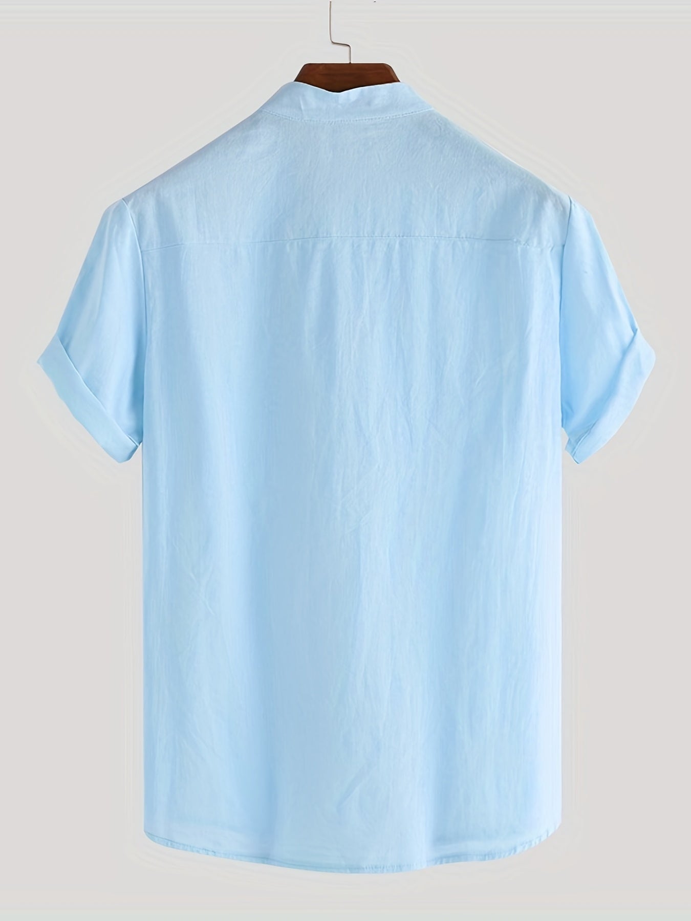 Men's Cotton Comfy Shirt Short Sleeve Crew Neck Pockets Shirt