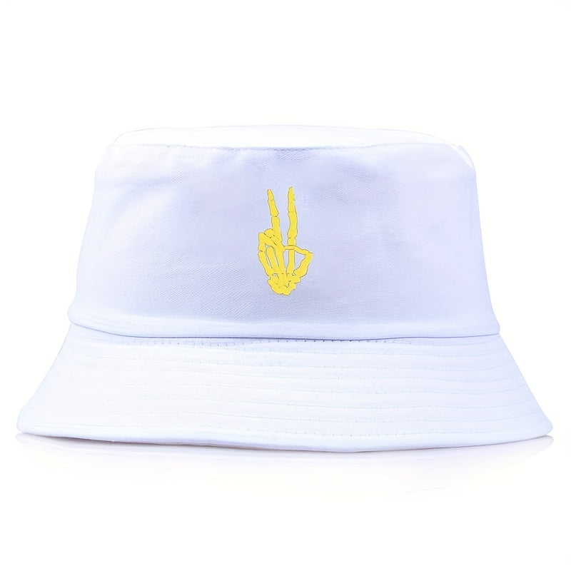 Skull Finger Embroidery Sunshade Bucket Hat for Men Women