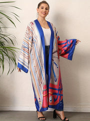 Boho Kimono Women's Plus Size Allover Print Long Sleeve Open Front Beachwear