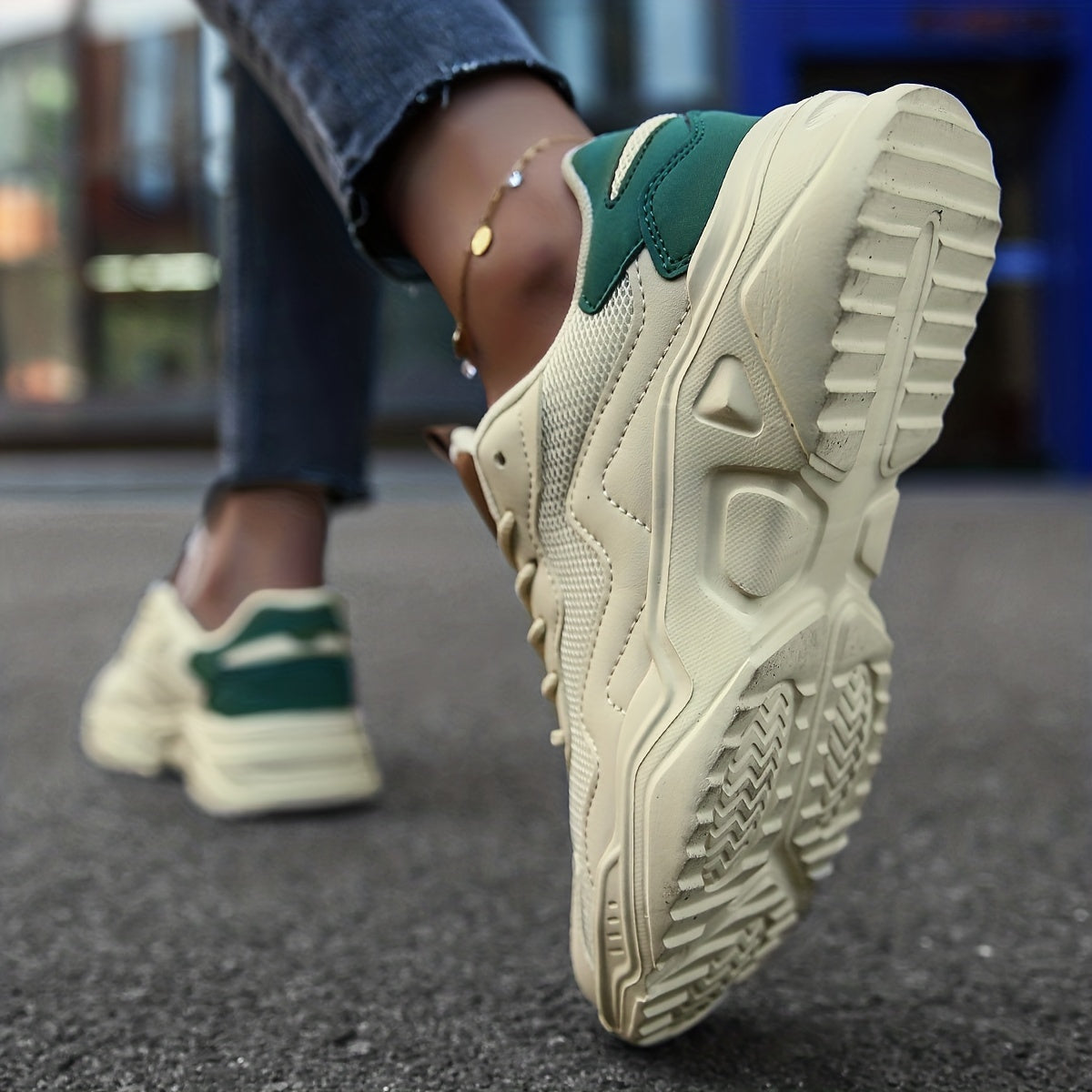 Women's Mesh Chunky Sneakers Lace Up Low Top Sports Shoes