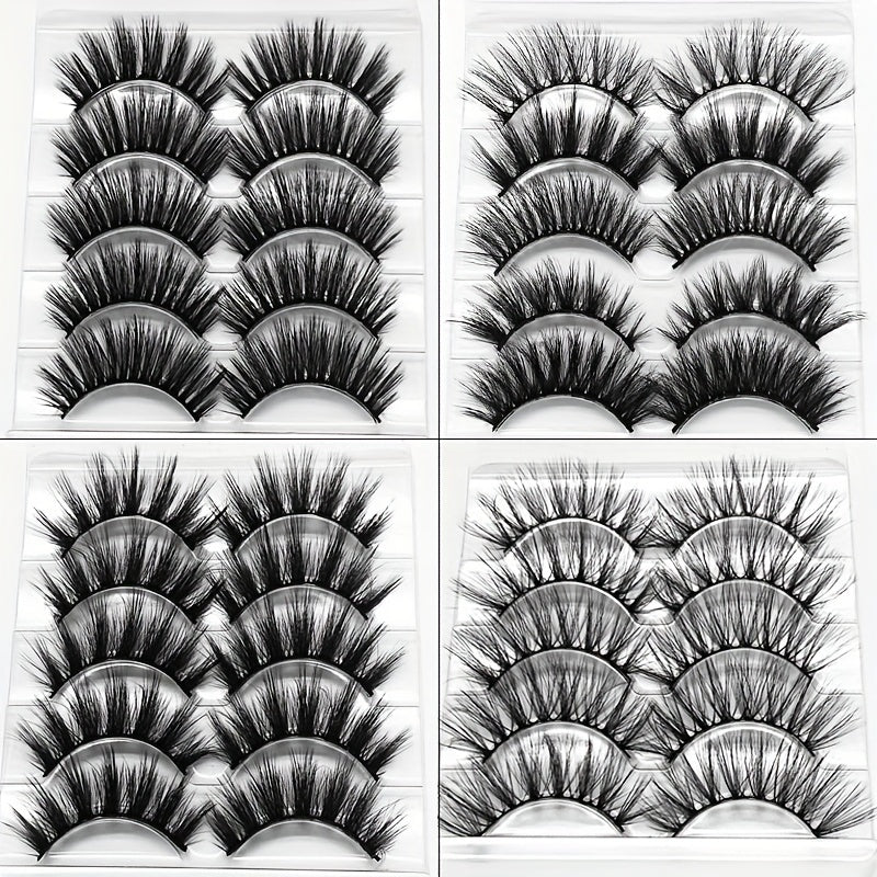 5 Pairs Wispy Fluffy Mink Eyelashes Set Thick Volume False Eye Lashes