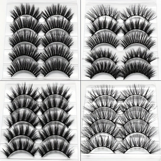 5 Pairs Wispy Fluffy Mink Eyelashes Set Thick Volume False Eye Lashes
