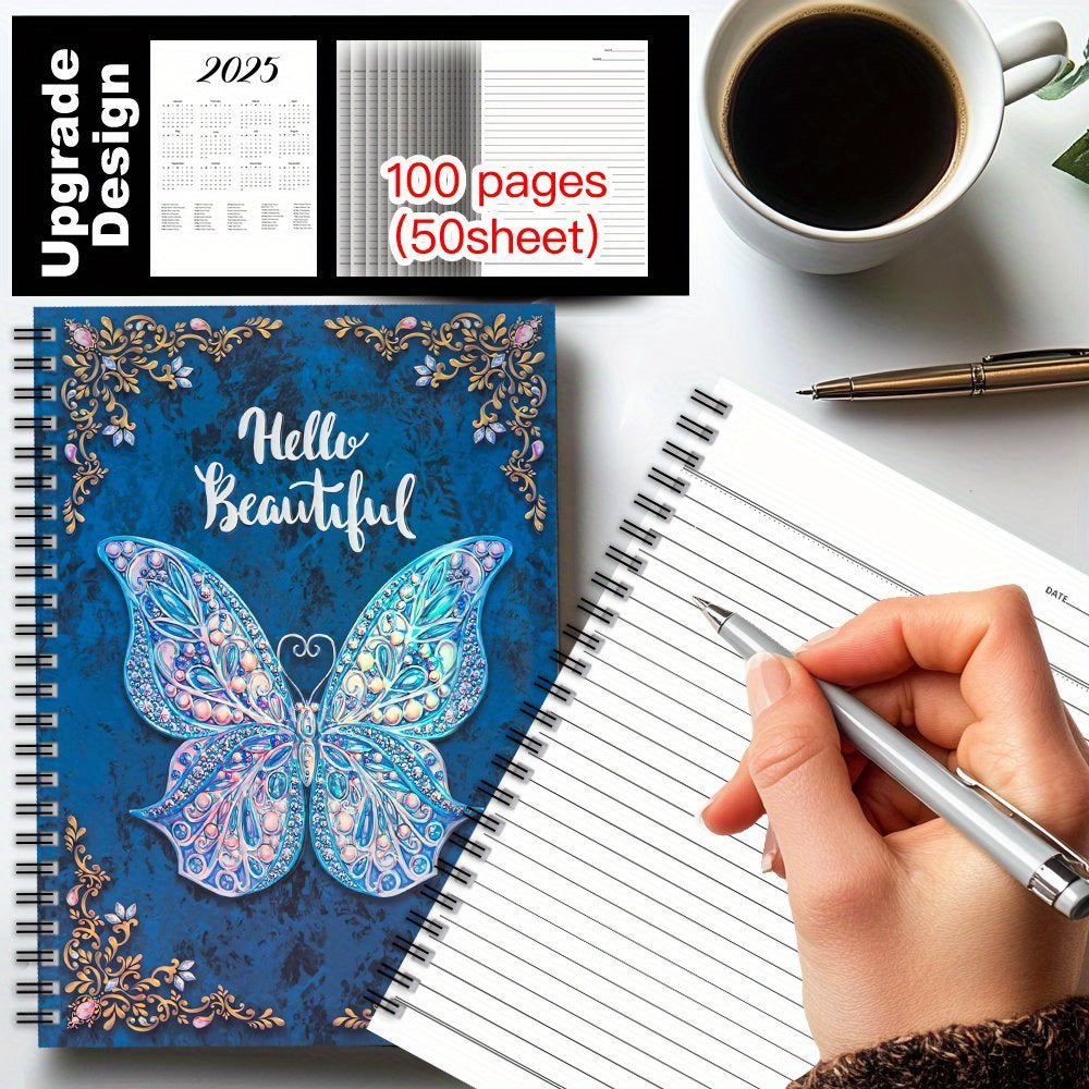 Vibrant Butterfly Spiral Notebook with Pink Illustration