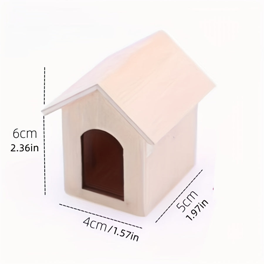 Wooden Dog House Model Toy with Puppy for Dollhouse Decor