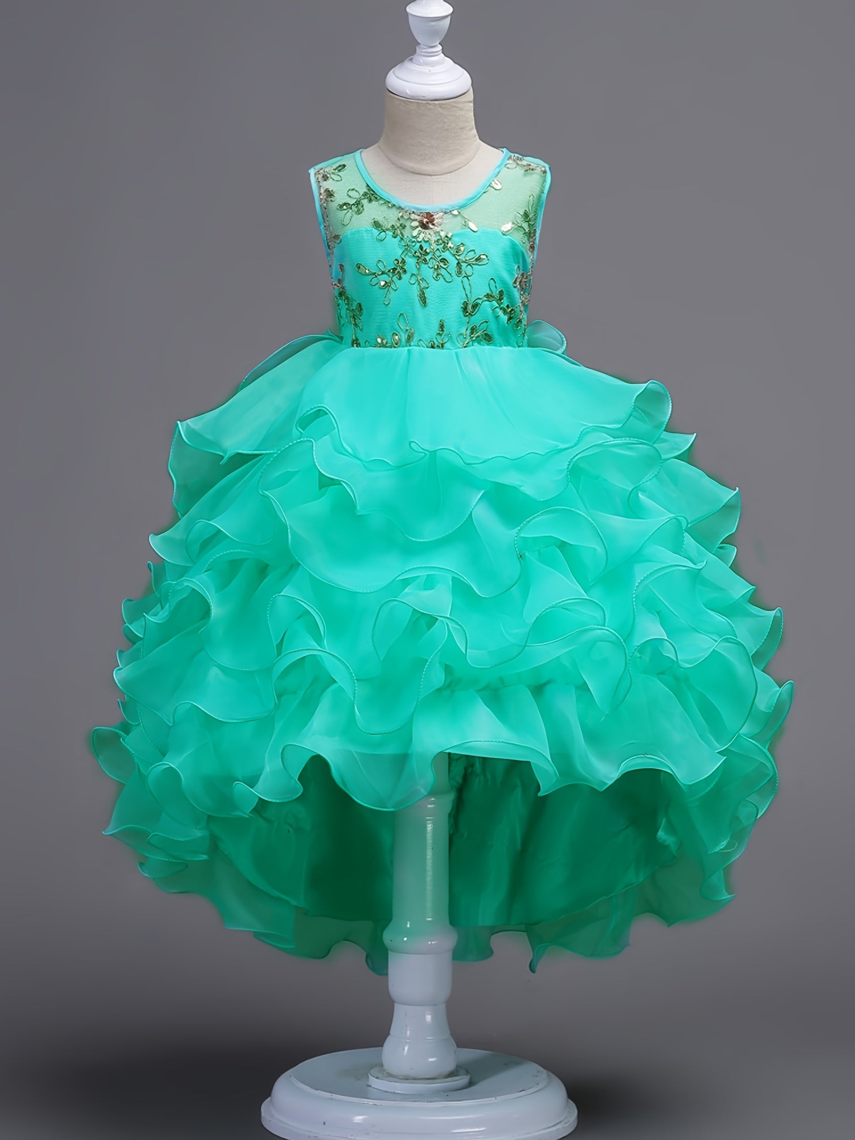 Girls Puffy Princess Dress Flowers Embroidery Layered Dress