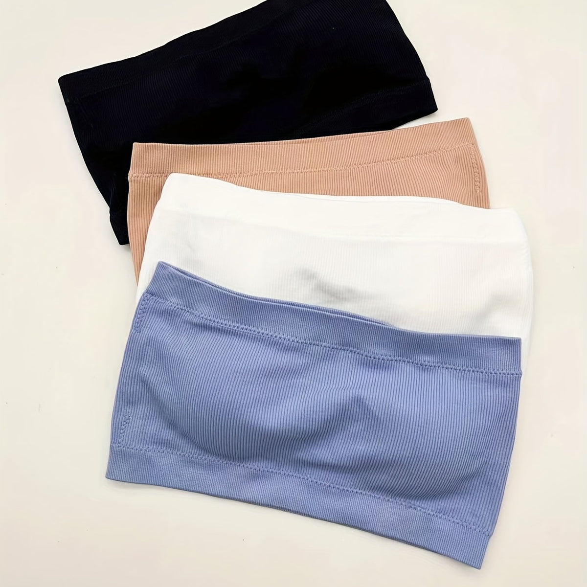 4pcs Solid Bandeau Bras Stretch Wireless Bra Women's Lingerie