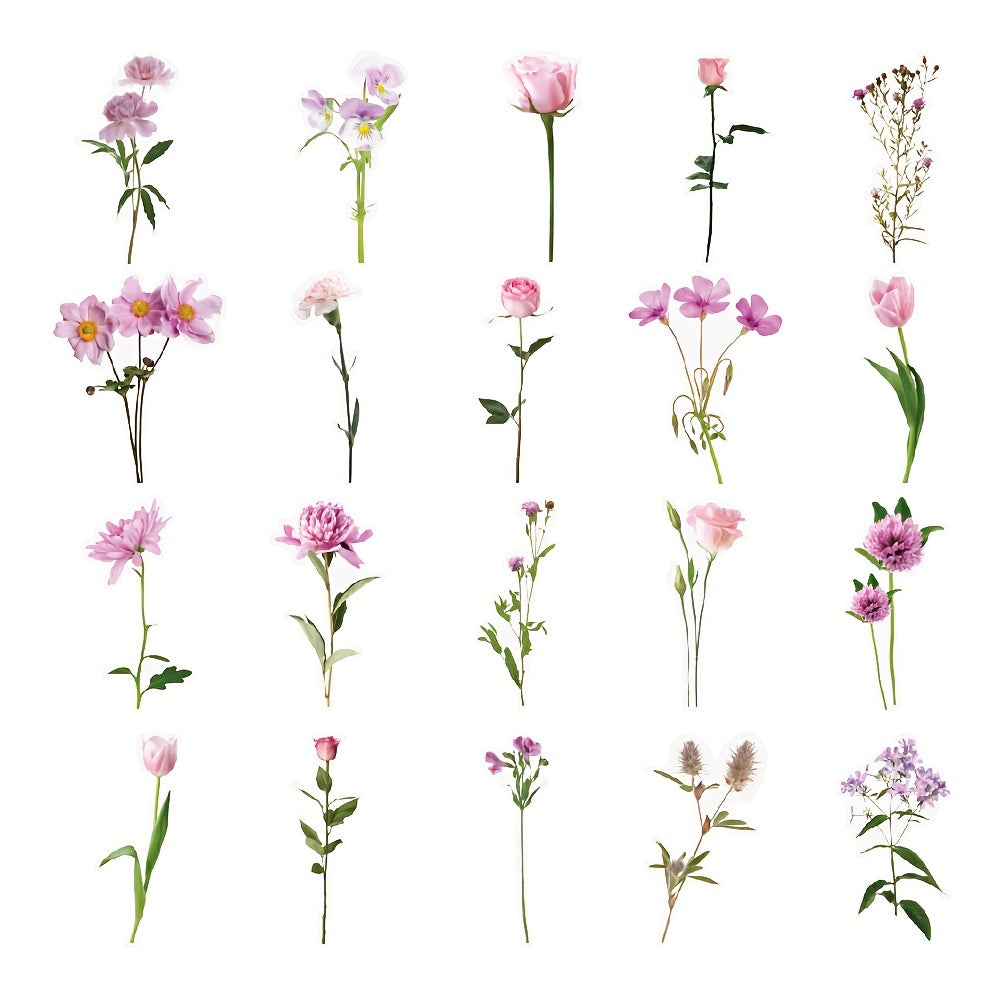 40pcs Floral Stickers Pack Waterproof Transparent PET for Bullet Journal DIY