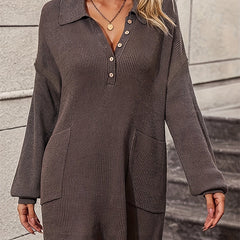  Lantern Sleeve Polo Neck Sweater
